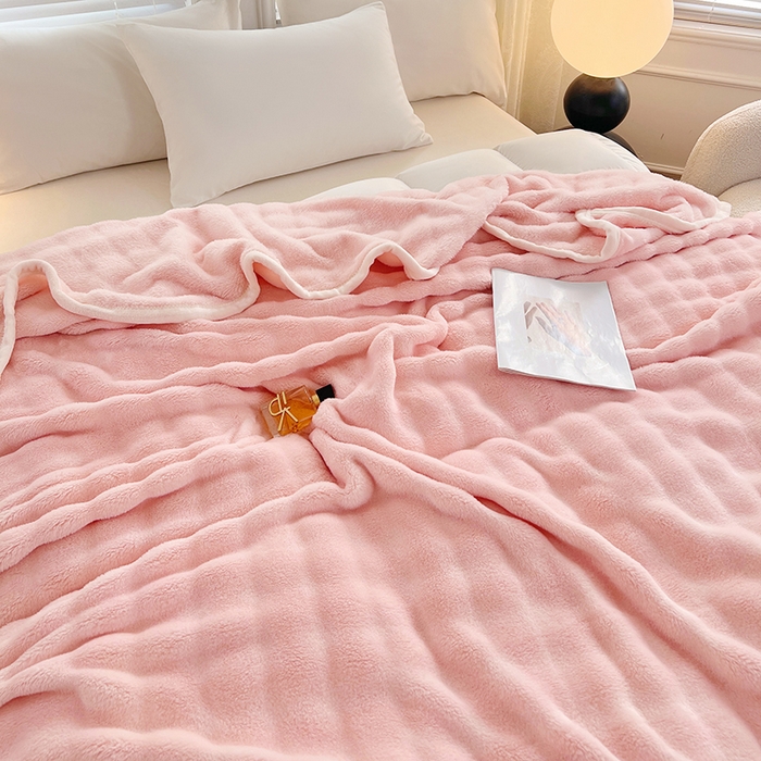 91家纺网 家纺一手货源 找家纺 贝拉梦家纺 2025新款加厚保暖托卡斯兔毛绒毛毯多功能毯子保暖盖毯毯子 白桃茶粉