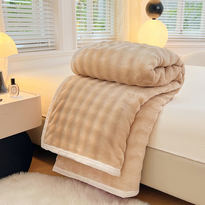 91家纺网 家纺一手货源 找家纺 贝拉梦家纺 2025新款加厚保暖托卡斯兔毛绒毛毯多功能毯子保暖盖毯毯子 可可奶棕