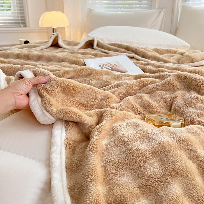 91家纺网 家纺一手货源 找家纺 贝拉梦家纺 2025新款加厚保暖托卡斯兔毛绒毛毯多功能毯子保暖盖毯毯子 可可奶棕