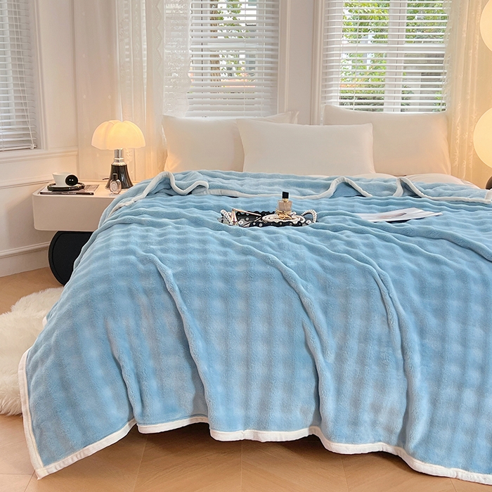 91家纺网 家纺一手货源 找家纺 贝拉梦家纺 2025新款加厚保暖托卡斯兔毛绒毛毯多功能毯子保暖盖毯毯子 空境蓝