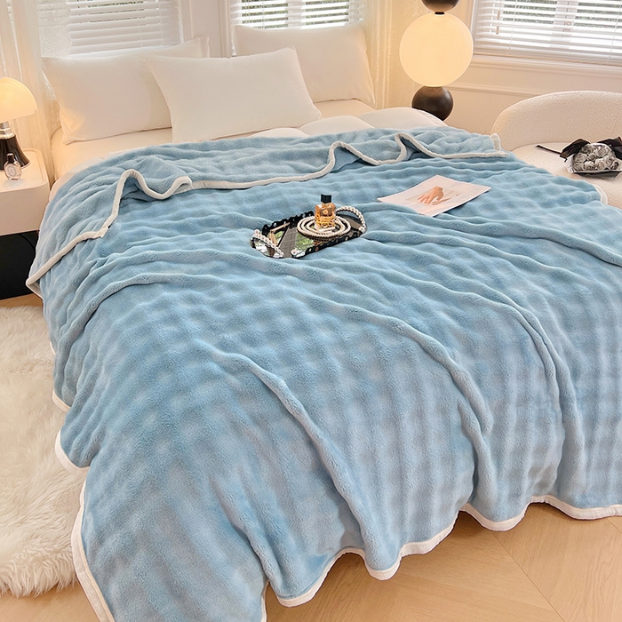 91家纺网 家纺一手货源 找家纺 贝拉梦家纺 2025新款加厚保暖托卡斯兔毛绒毛毯多功能毯子保暖盖毯毯子 空境蓝