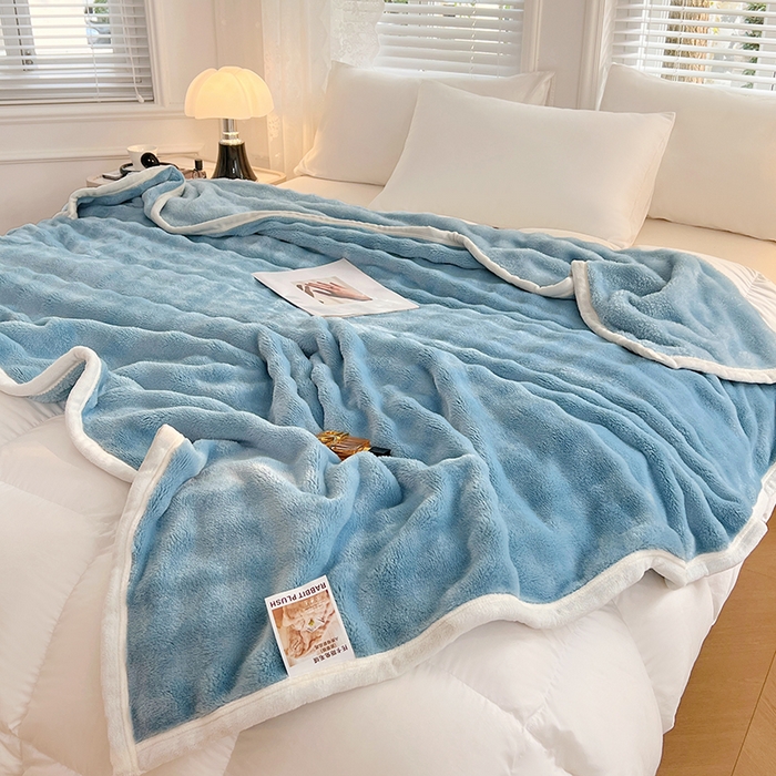 91家纺网 家纺一手货源 找家纺 贝拉梦家纺 2025新款加厚保暖托卡斯兔毛绒毛毯多功能毯子保暖盖毯毯子 空境蓝