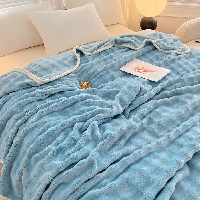 91家纺网 家纺一手货源 找家纺 贝拉梦家纺 2025新款加厚保暖托卡斯兔毛绒毛毯多功能毯子保暖盖毯毯子 空境蓝