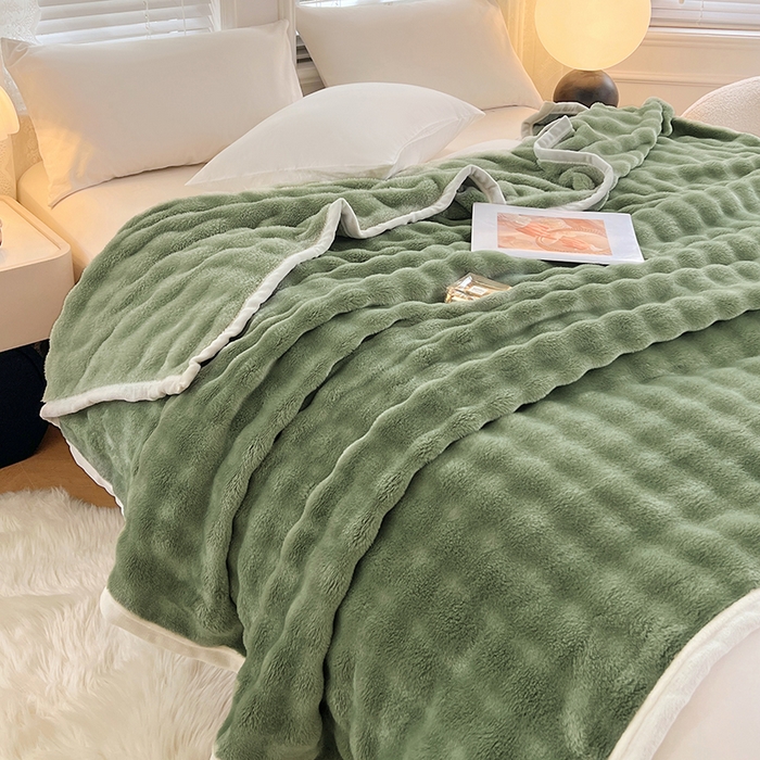 91家纺网 家纺一手货源 找家纺 贝拉梦家纺 2025新款加厚保暖托卡斯兔毛绒毛毯多功能毯子保暖盖毯毯子 松石绿