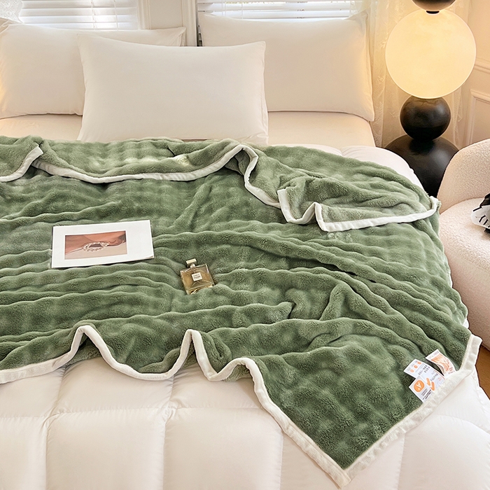 91家纺网 家纺一手货源 找家纺 贝拉梦家纺 2025新款加厚保暖托卡斯兔毛绒毛毯多功能毯子保暖盖毯毯子 松石绿