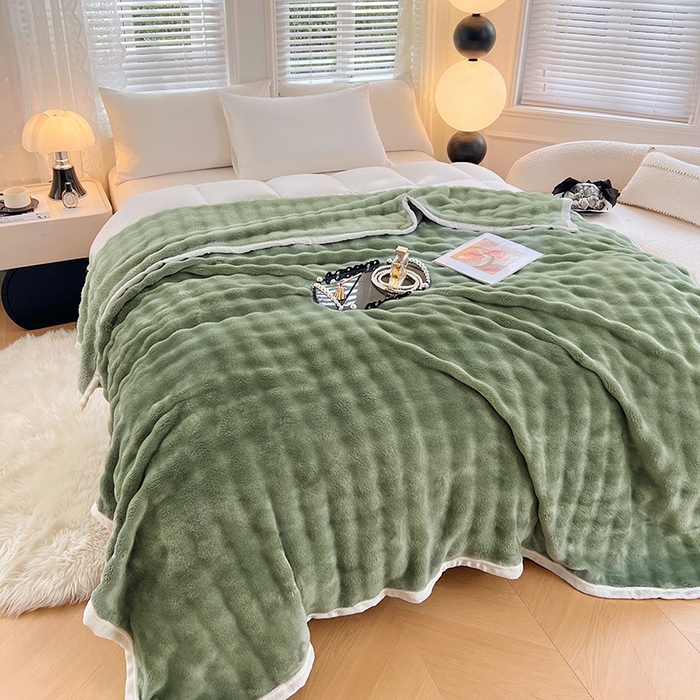 91家纺网 家纺一手货源 找家纺 贝拉梦家纺 2025新款加厚保暖托卡斯兔毛绒毛毯多功能毯子保暖盖毯毯子 松石绿