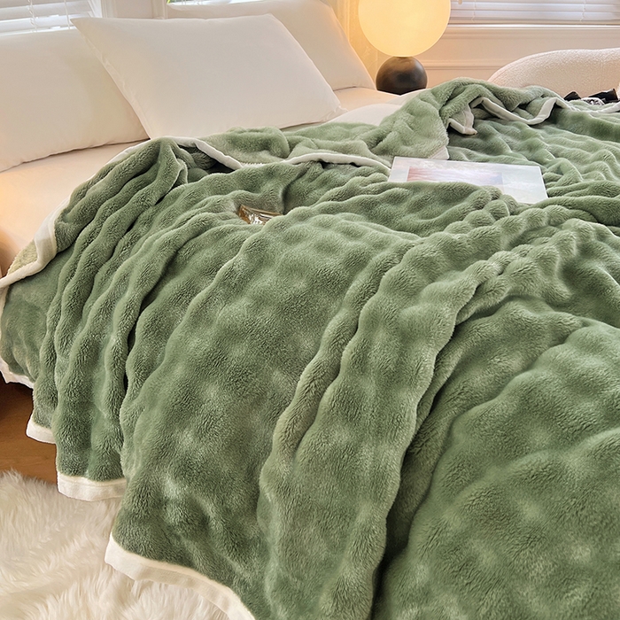 91家纺网 家纺一手货源 找家纺 贝拉梦家纺 2025新款加厚保暖托卡斯兔毛绒毛毯多功能毯子保暖盖毯毯子 松石绿
