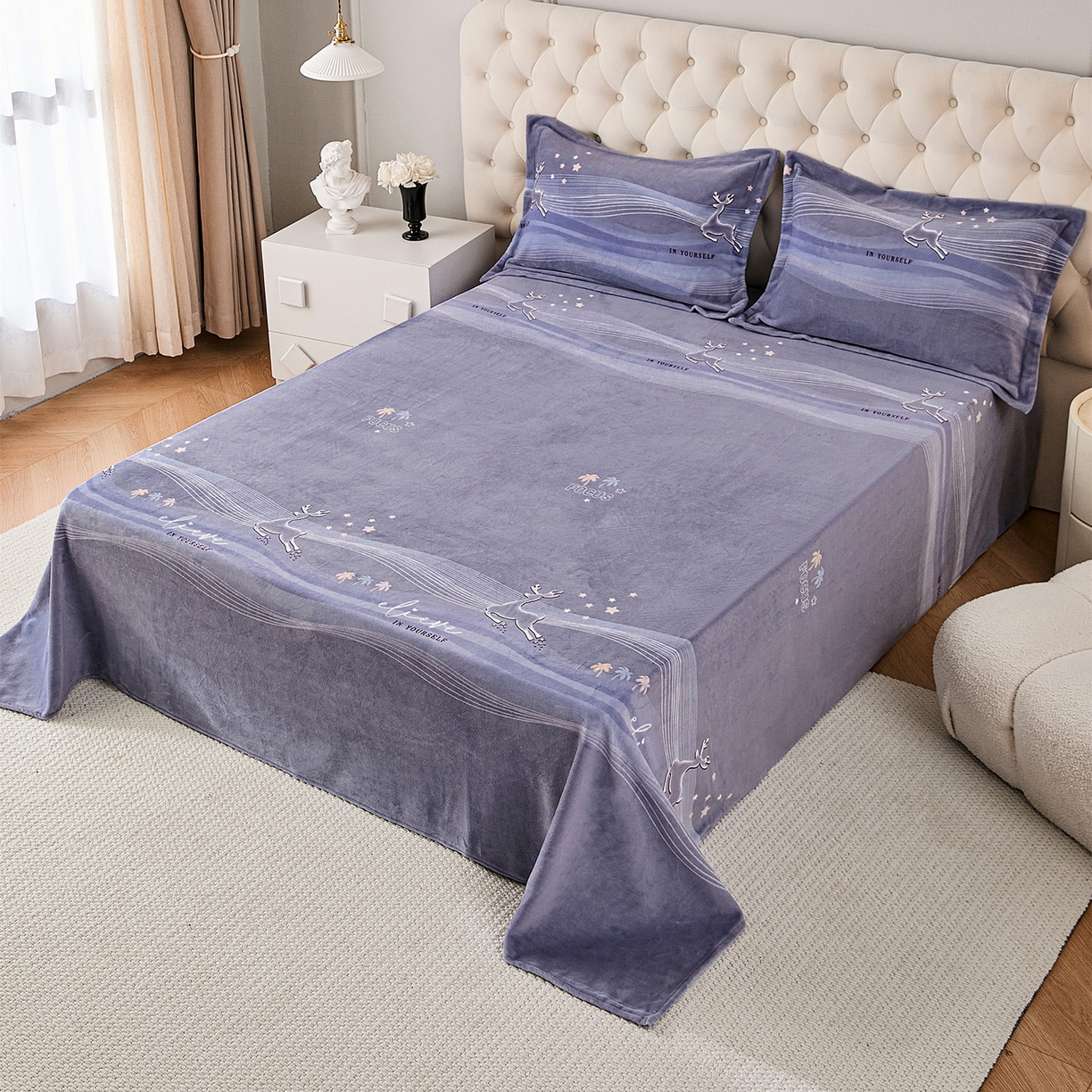 91家纺网 家纺一手货源 找家纺 锦罗绣 2025新款230克牛奶绒印花单床单 匆匆那年