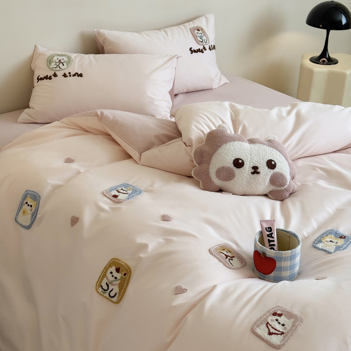 （总）鹿班家居 2025新款秋冬款100S全棉磨毛毛巾绣系列四件套-半眠小猫（标准会员-20元）