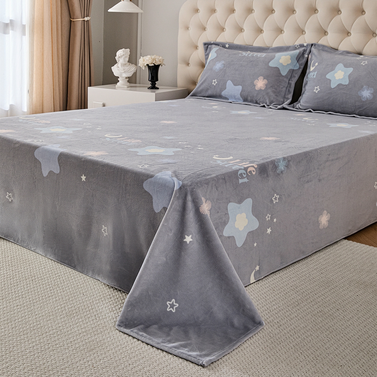 91家纺网 家纺一手货源 找家纺 锦罗绣 2025新款230克牛奶绒印花单床单 时光