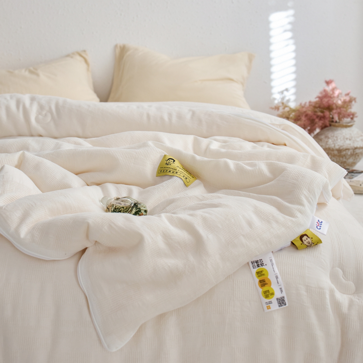 91家纺网 家纺一手货源 找家纺 （总）纪梵茜 2025新款李官奇正品授权55%大豆拉链子母被芯二合一双胎被子全棉华夫格四季被纯棉冬被