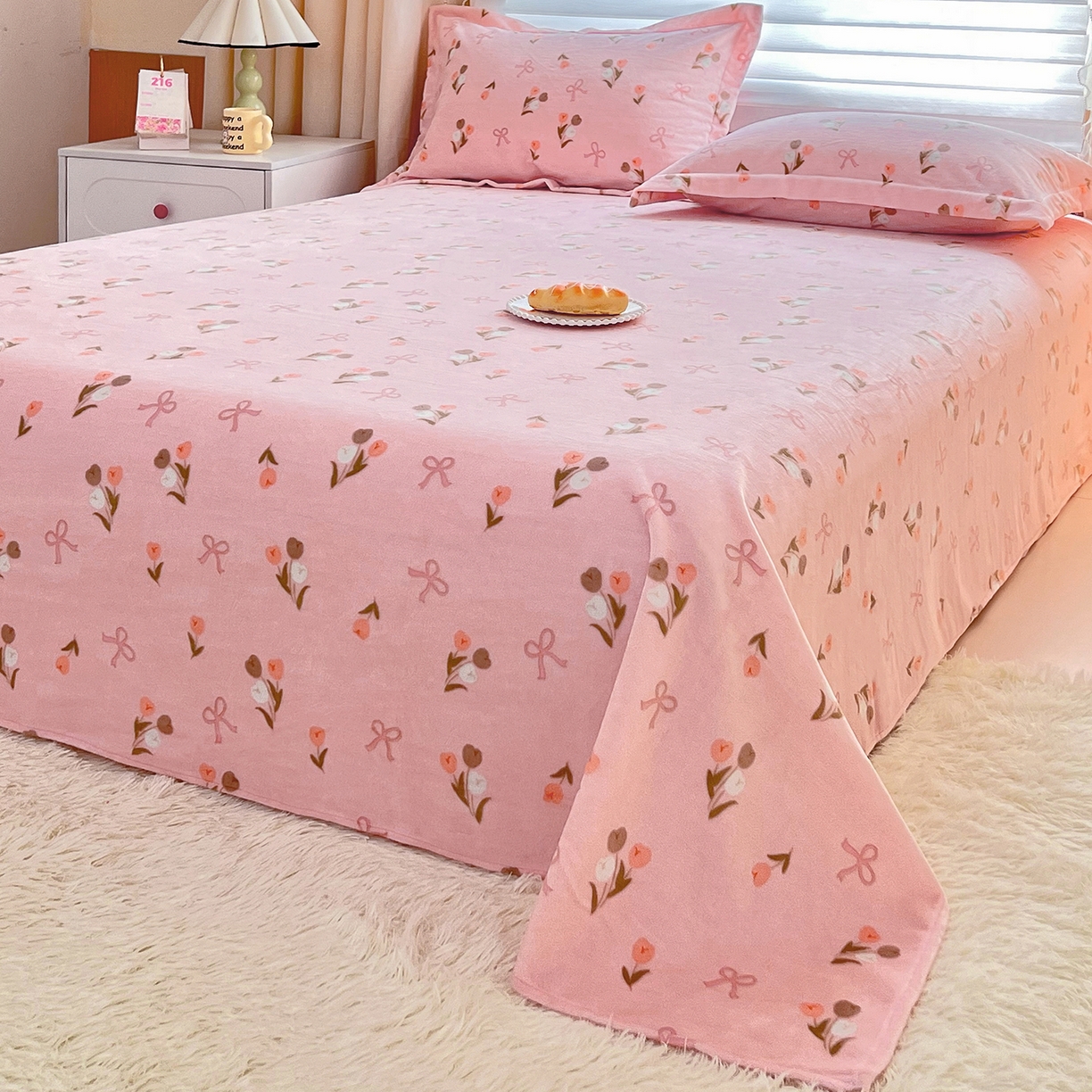 91家纺网 家纺一手货源 找家纺 锦罗绣 2025新款230克牛奶绒印花单床单 郁金香