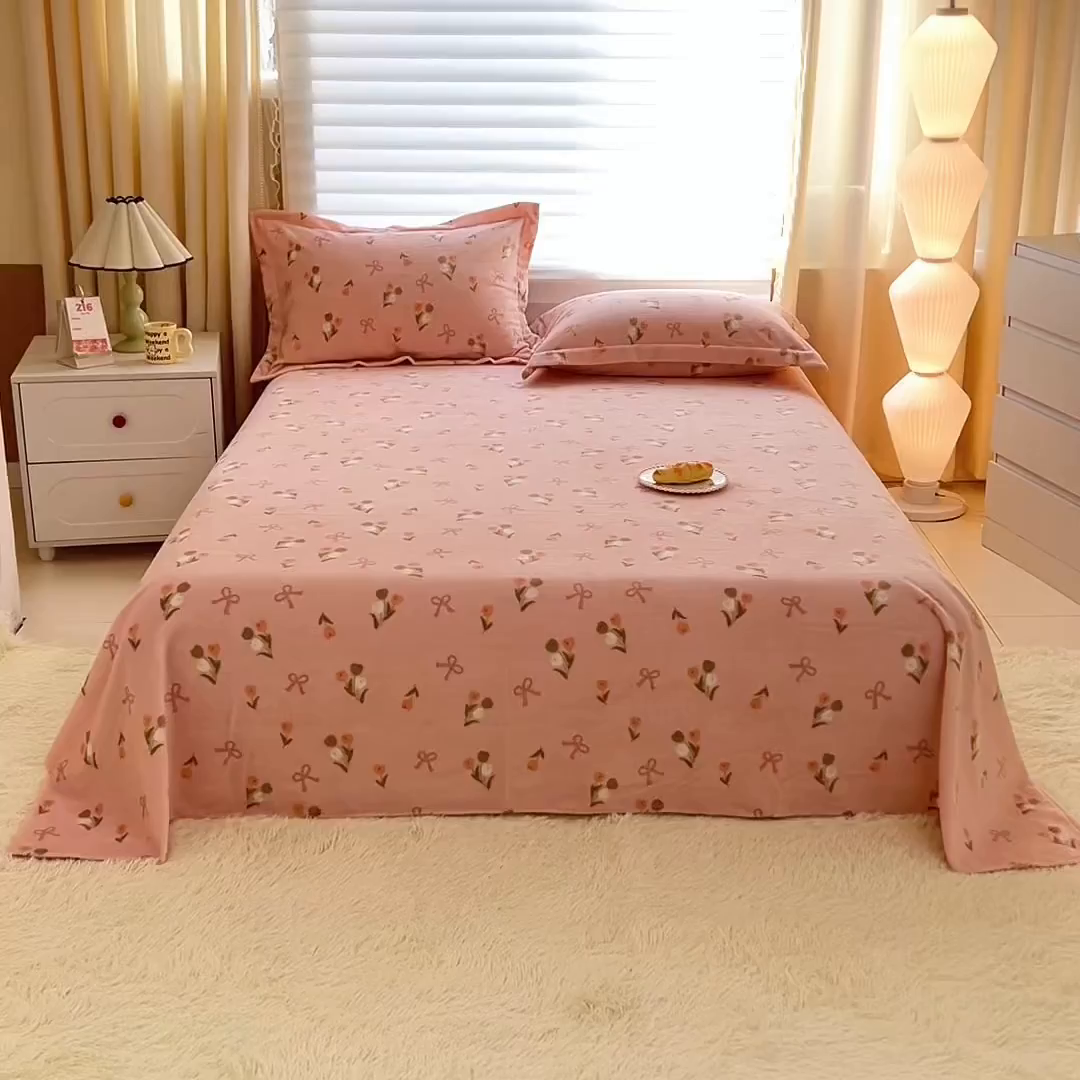 91家纺网 家纺一手货源 找家纺 锦罗绣 2025新款230克牛奶绒印花单床单 郁金香