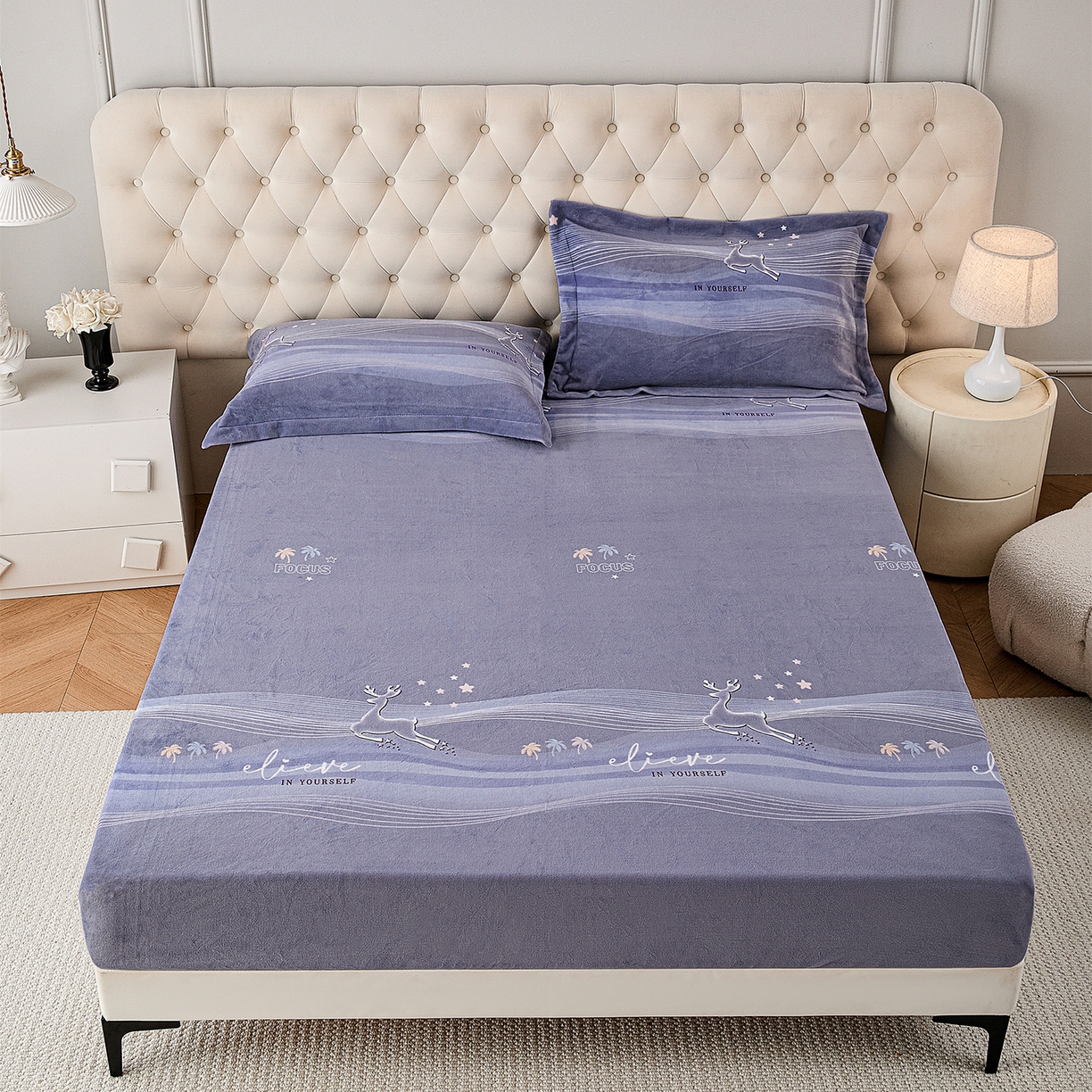 91家纺网 家纺一手货源 找家纺 （总）锦罗绣 2025新款230克牛奶绒印花单床笠