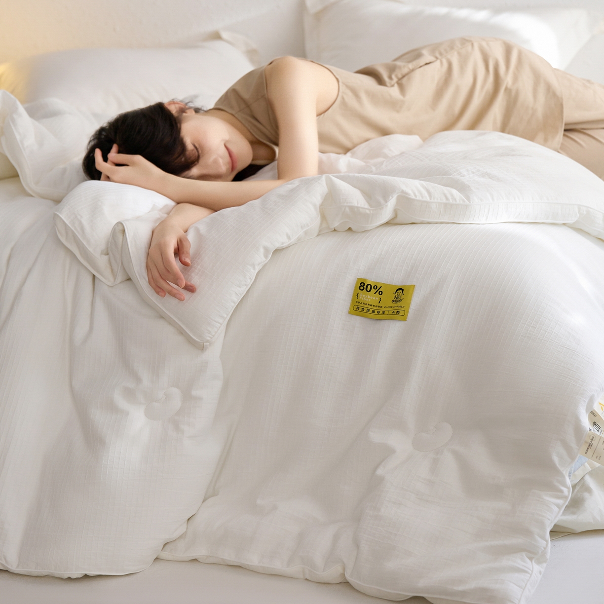 91家纺网 家纺一手货源 找家纺 纪梵茜 2025新款李官奇正品授权80%大豆纤维拉链子母被芯二合一双胎被子全棉四季被纯棉冬被 大豆被-蔓格