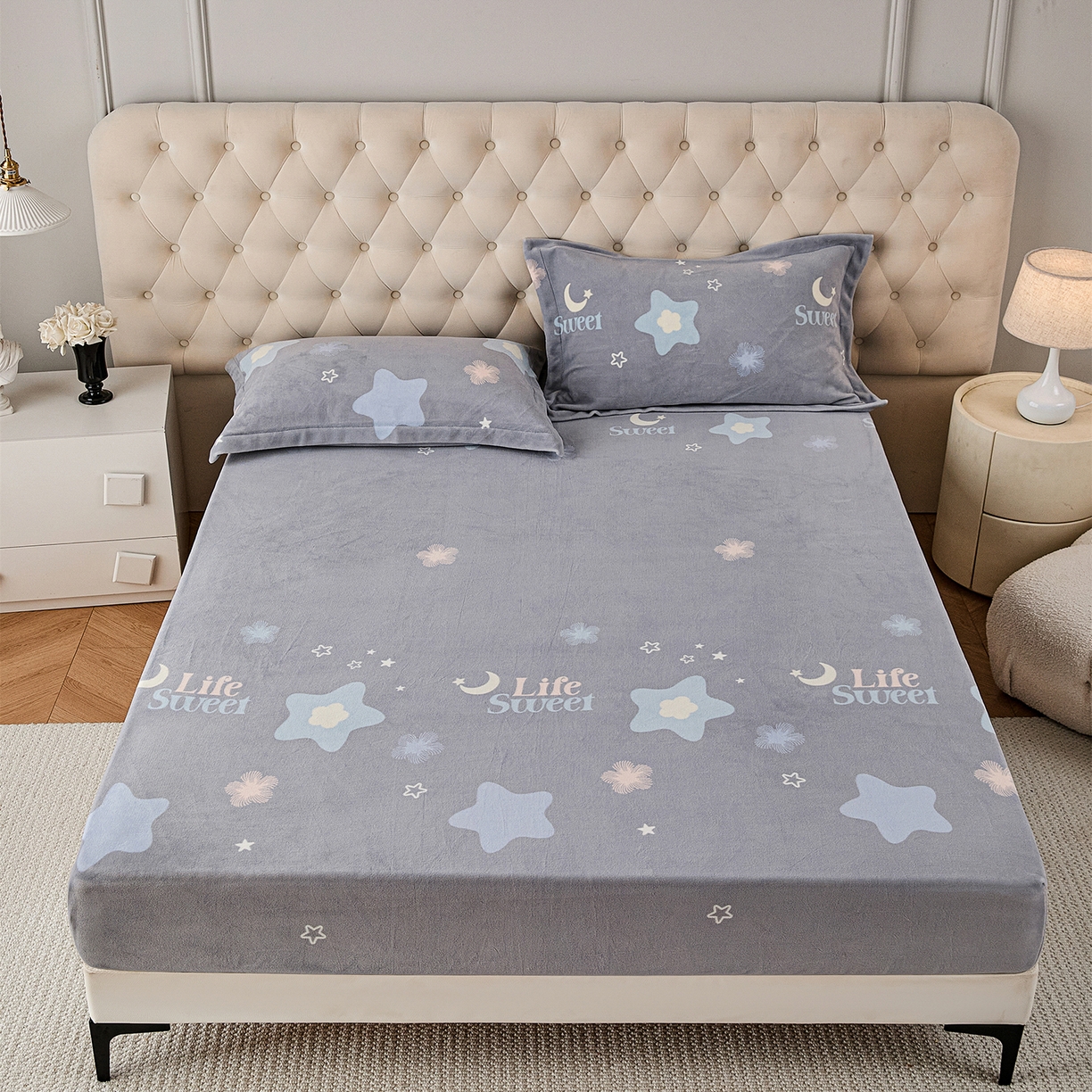 91家纺网 家纺一手货源 找家纺 （总）锦罗绣 2025新款230克牛奶绒印花单床笠