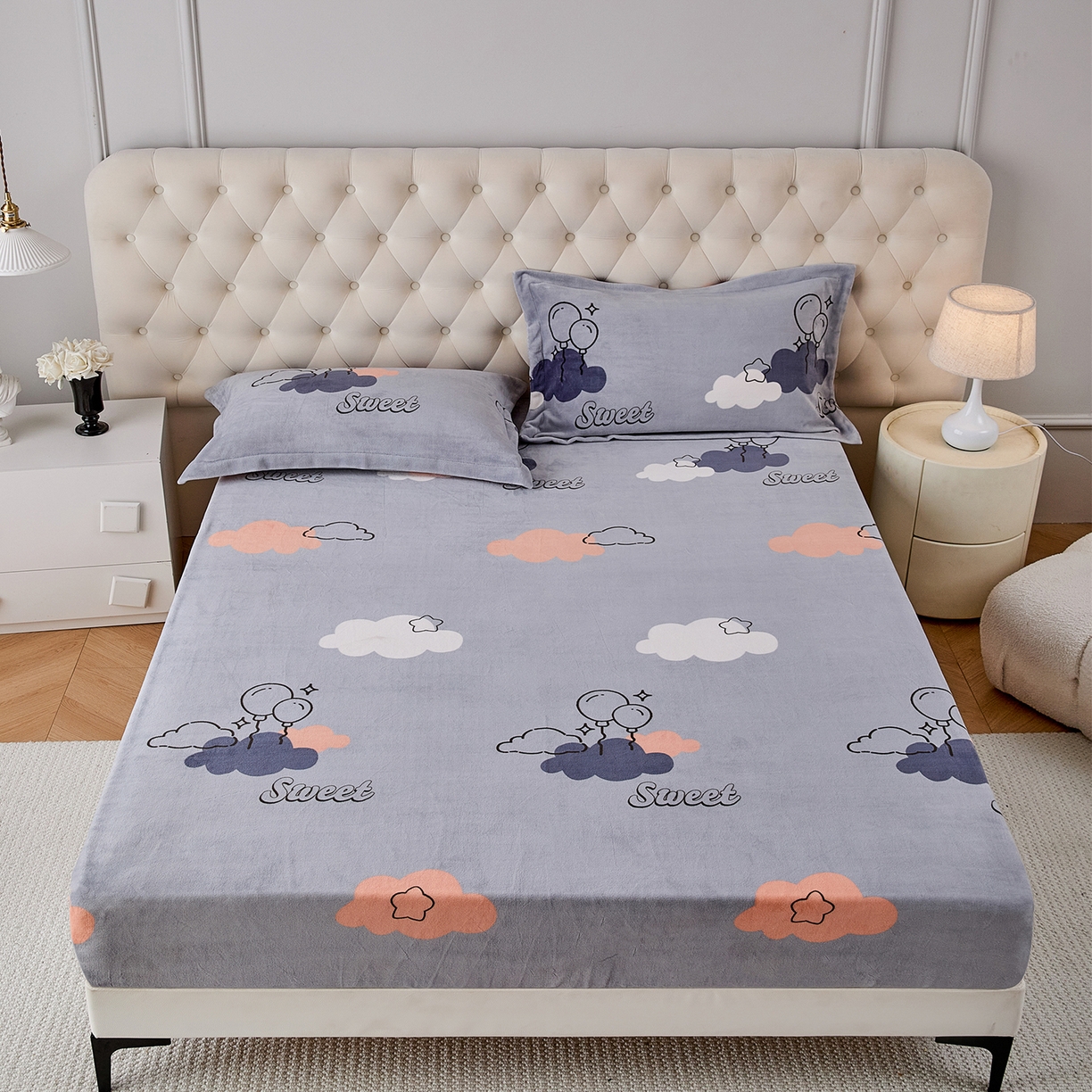 91家纺网 家纺一手货源 找家纺 （总）锦罗绣 2025新款230克牛奶绒印花单床笠