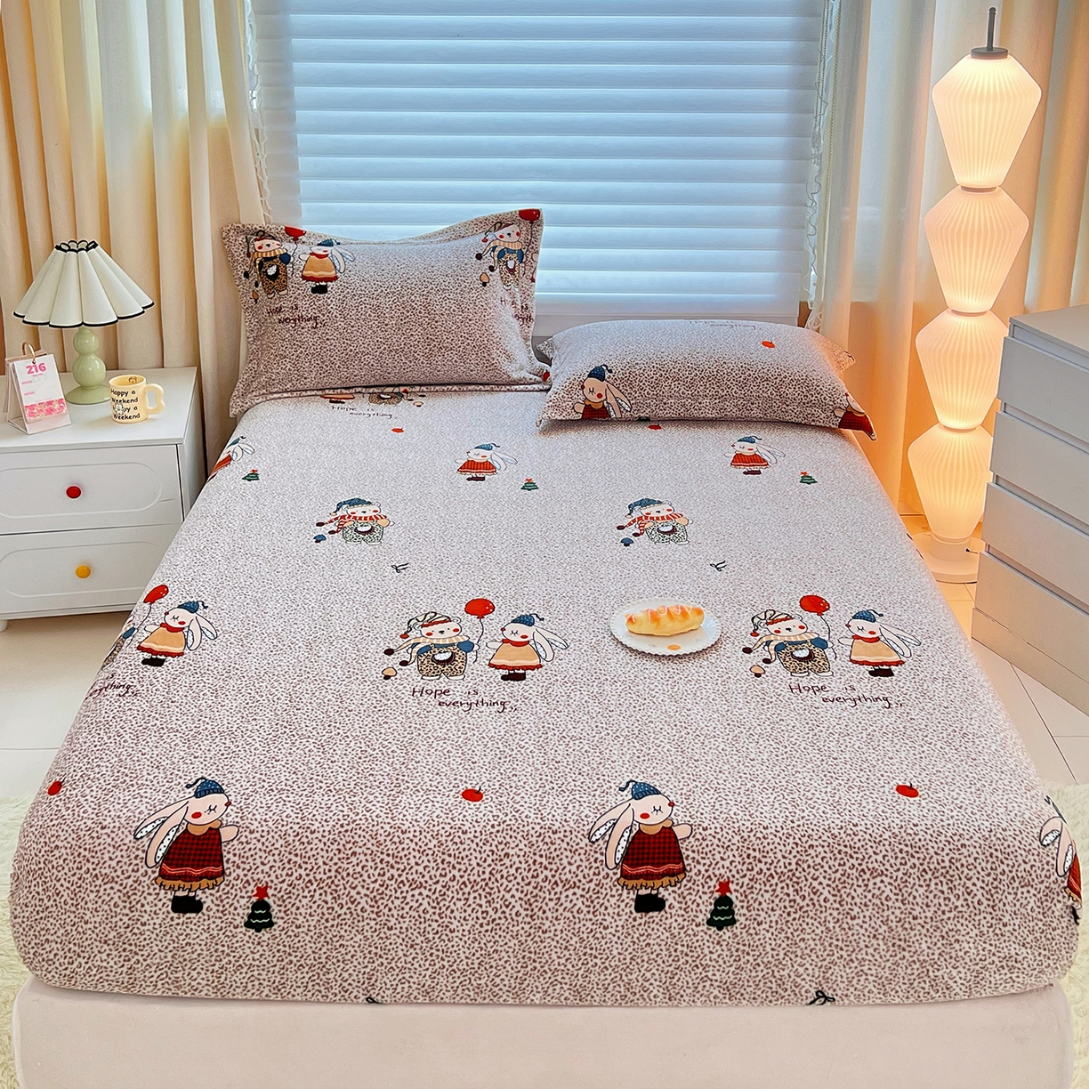 锦罗绣 2025新款230克牛奶绒印花单床笠 开心宝贝