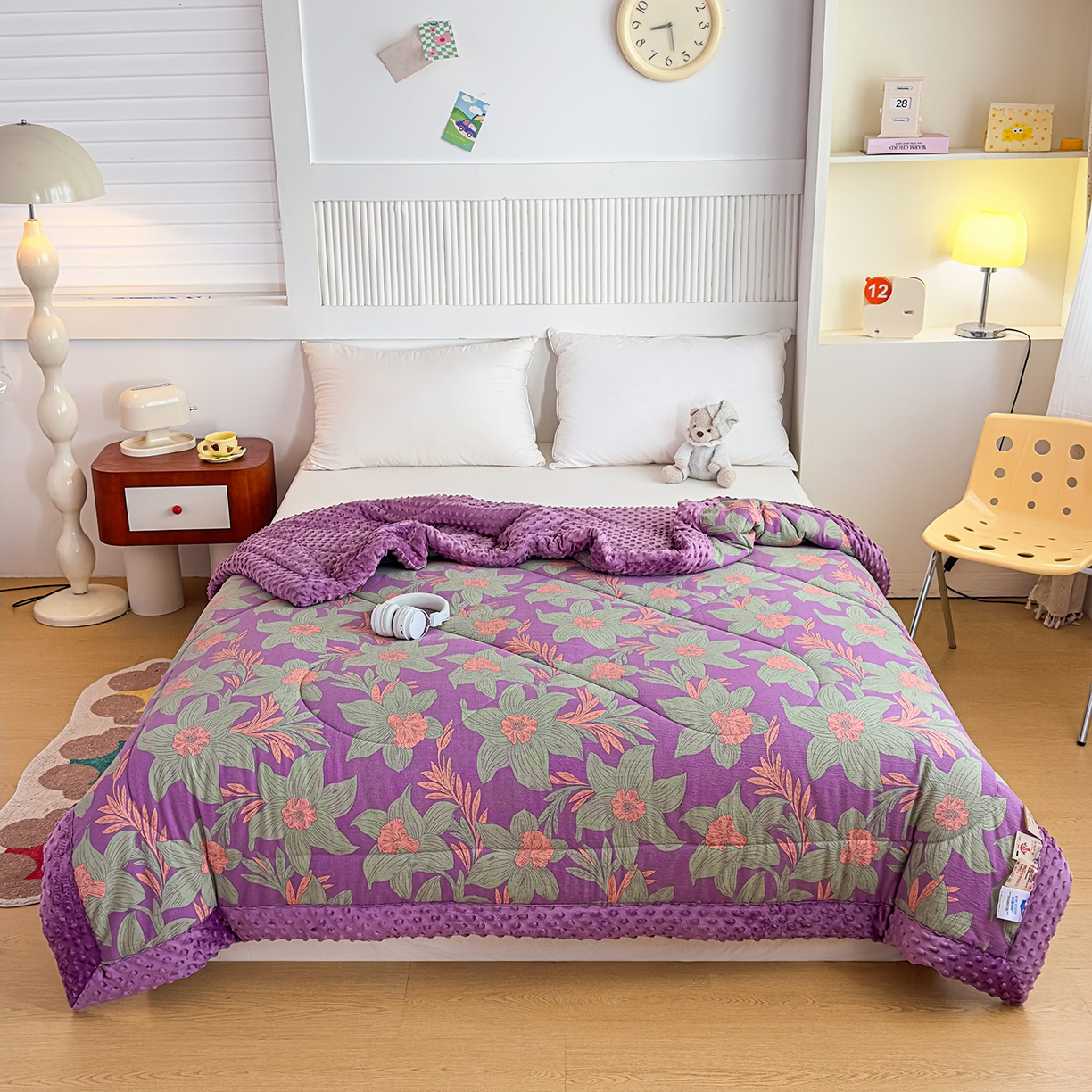 91家纺网 家纺一手货源 找家纺 禧多家纺 2025新款双层纱豆豆被被子被芯 百合