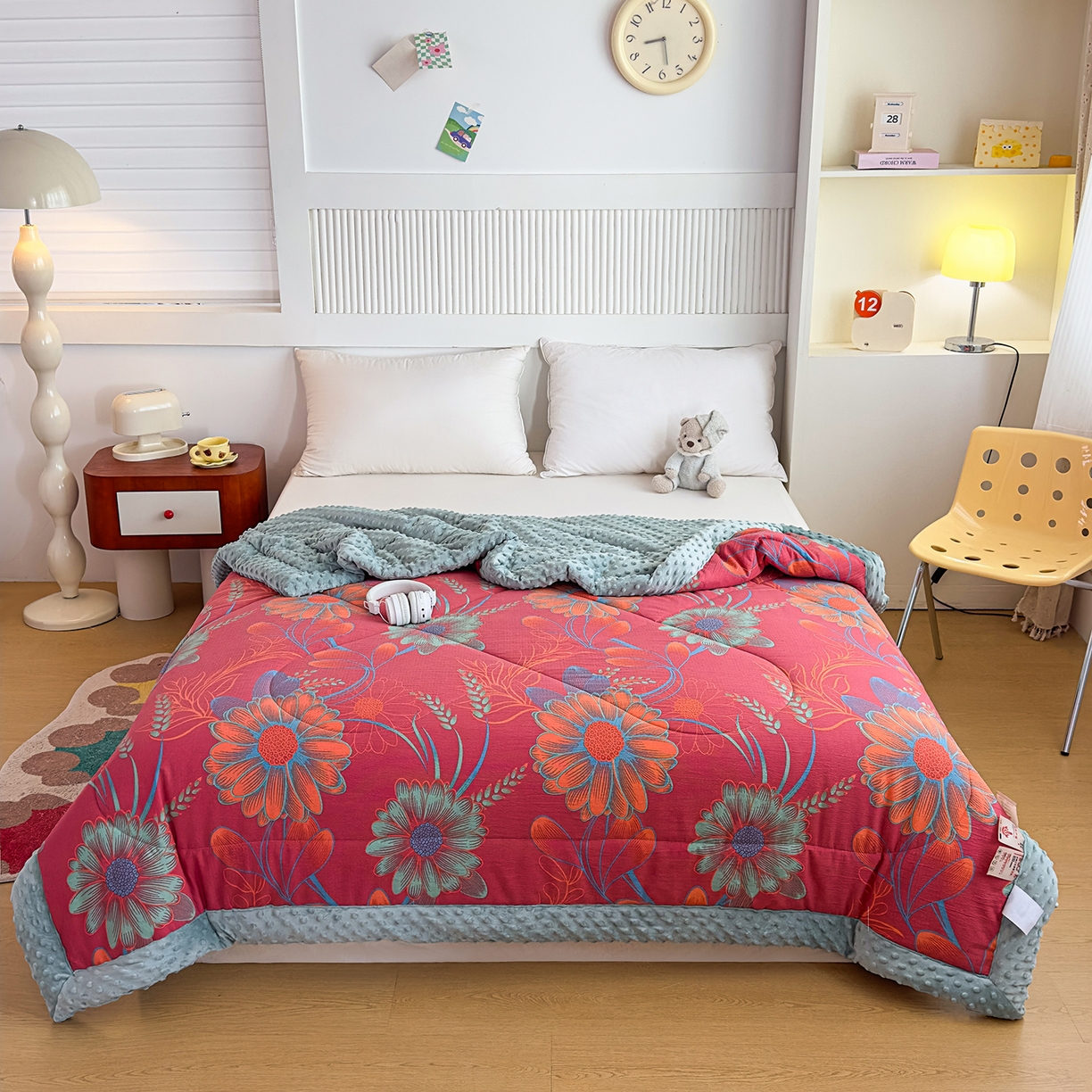 91家纺网 家纺一手货源 找家纺 禧多家纺 2025新款双层纱豆豆被被子被芯 稻香花开