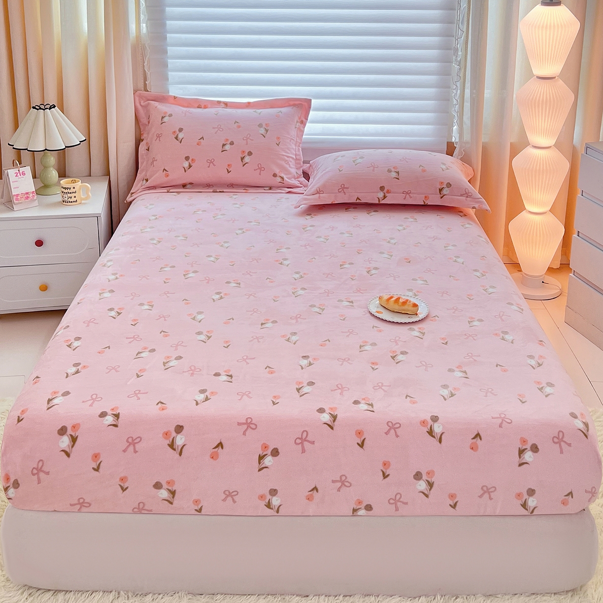 锦罗绣 2025新款230克牛奶绒印花单床笠 郁金香