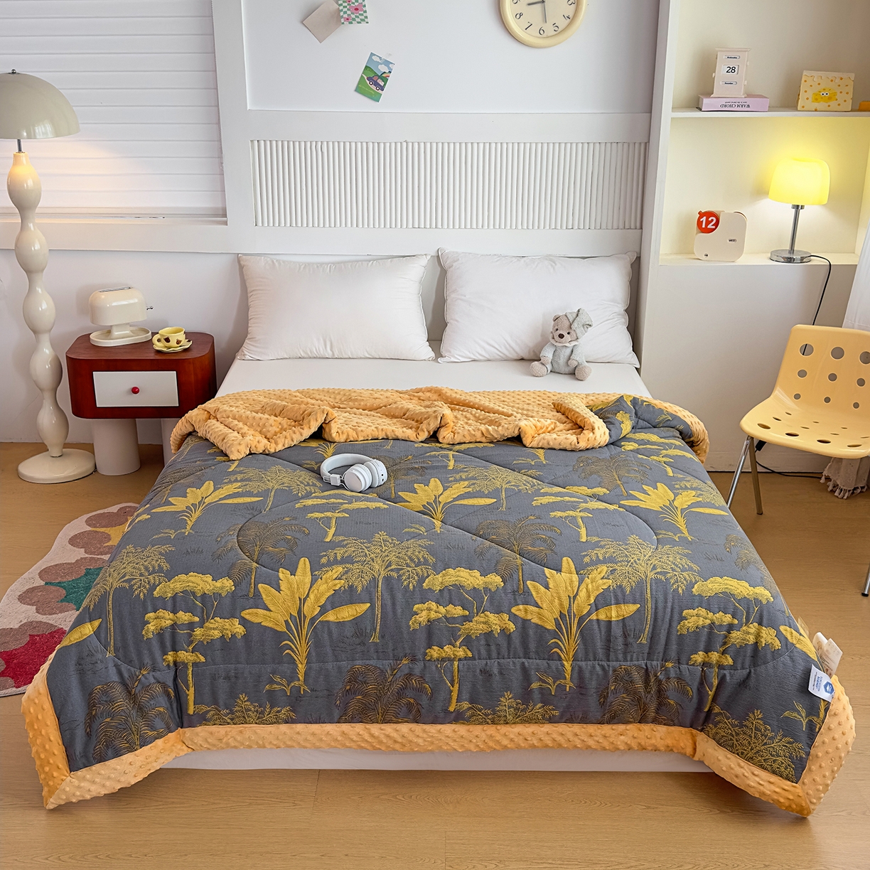 91家纺网 家纺一手货源 找家纺 禧多家纺 2025新款双层纱豆豆被被子被芯 发财树