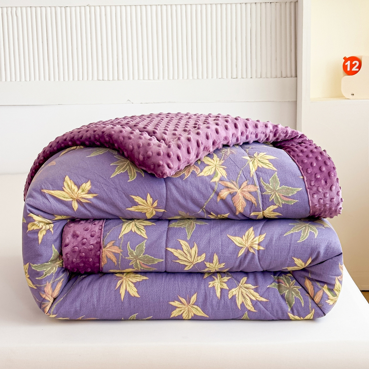 禧多家纺 2025新款双层纱豆豆被被子被芯 枫叶