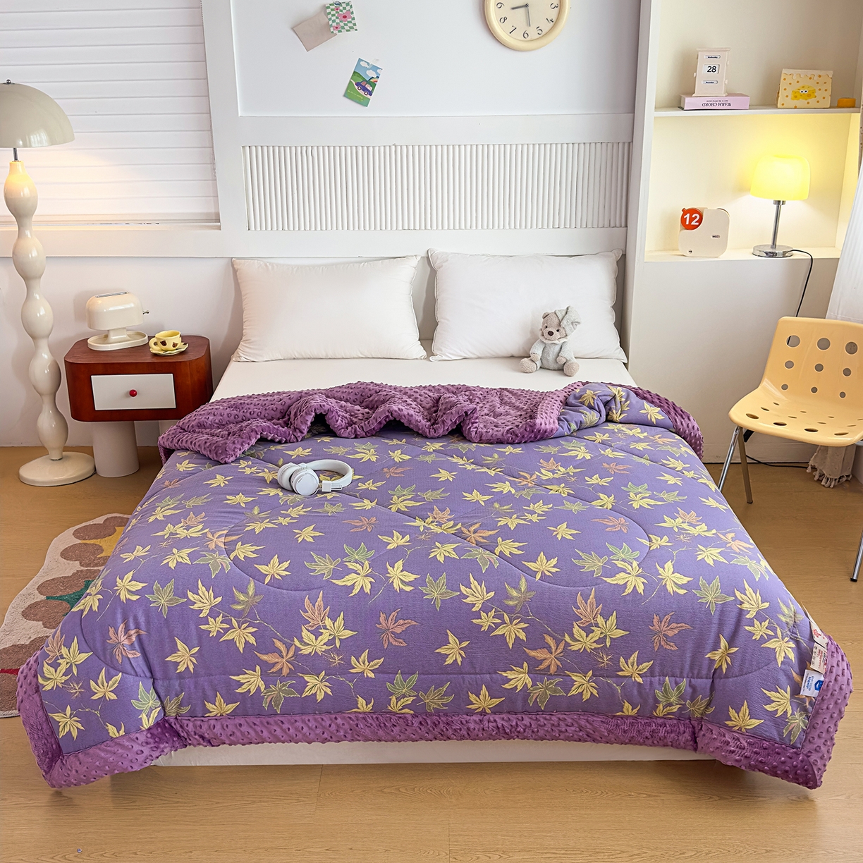 91家纺网 家纺一手货源 找家纺 禧多家纺 2025新款双层纱豆豆被被子被芯 枫叶