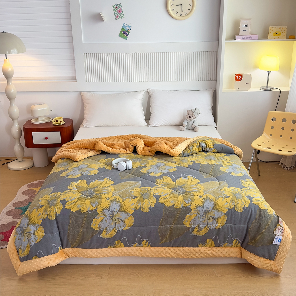 91家纺网 家纺一手货源 找家纺 禧多家纺 2025新款双层纱豆豆被被子被芯 金晨花语