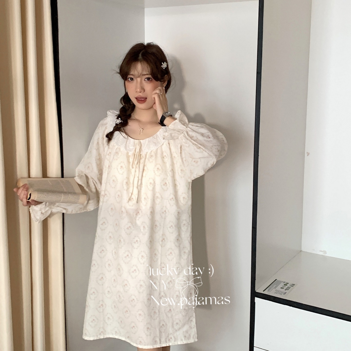 91家纺网 家纺一手货源 找家纺 （总）纽约生活 2024新款有氧纱法式方领甜美小浪漫家居服