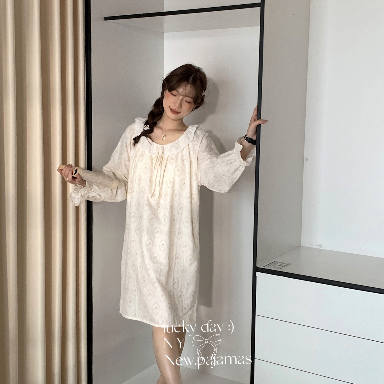 91家纺网 家纺一手货源 找家纺 纽约生活 2025新款系绳胸垫蕾丝裙 花环