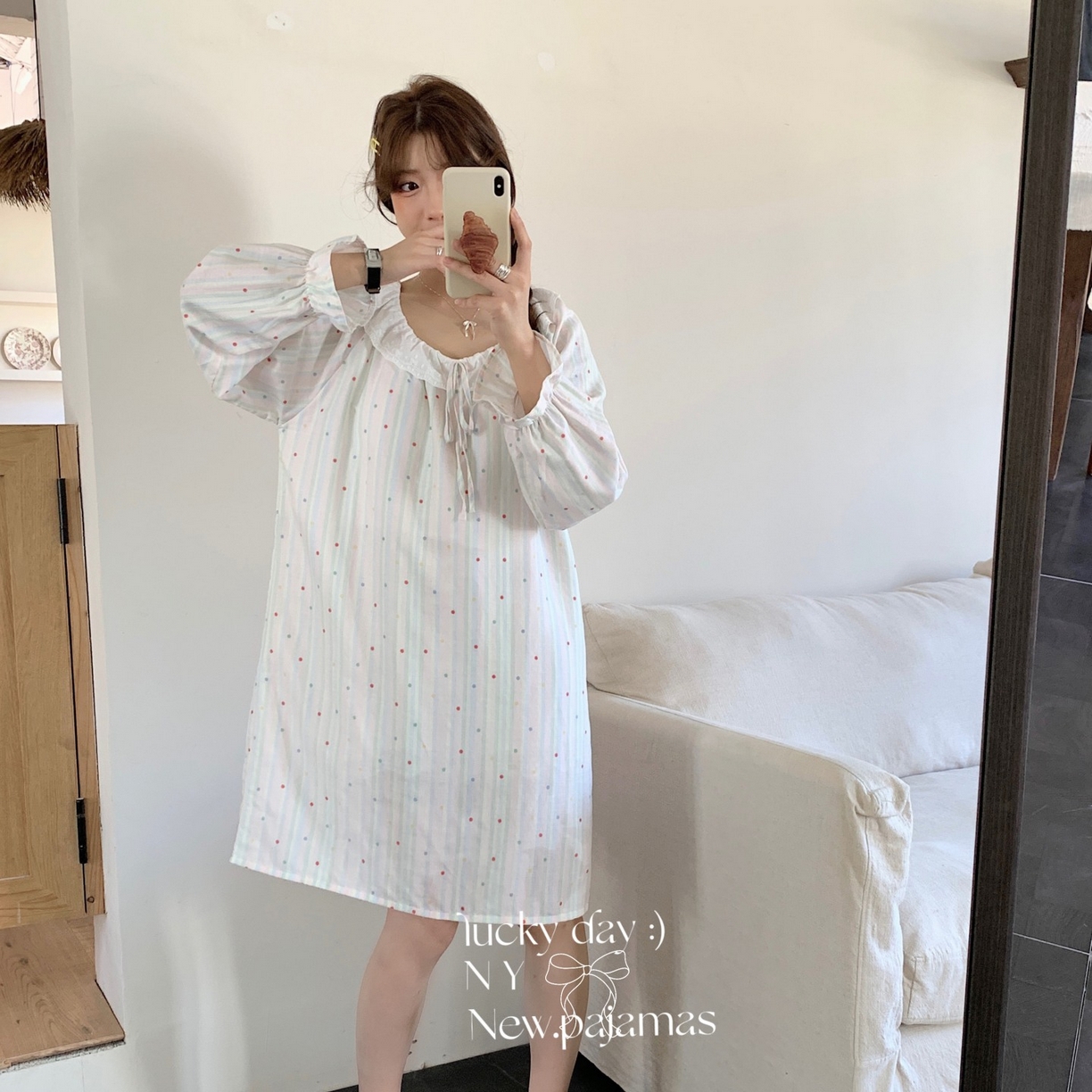 91家纺网 家纺一手货源 找家纺 纽约生活 2025新款系绳胸垫蕾丝裙 奶油条纹