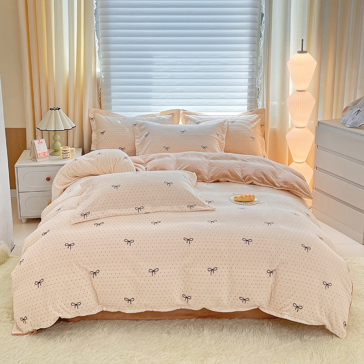 锦罗绣 2025新款230克牛奶绒印花四件套 爱心结