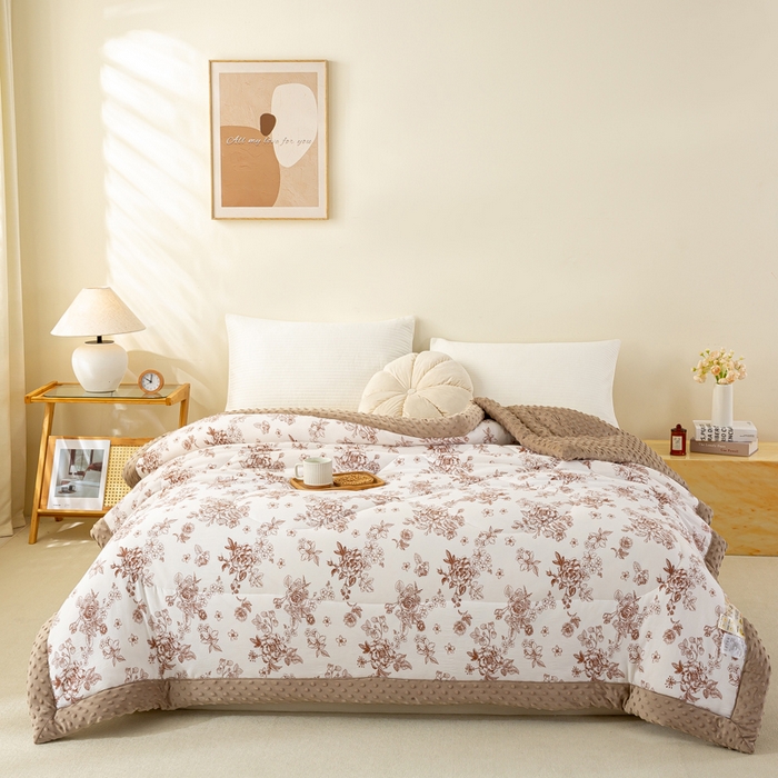 91家纺网 家纺一手货源 找家纺 美梦之都 2025新款A类水洗豆豆绒印花大豆被子被芯 繁花似锦