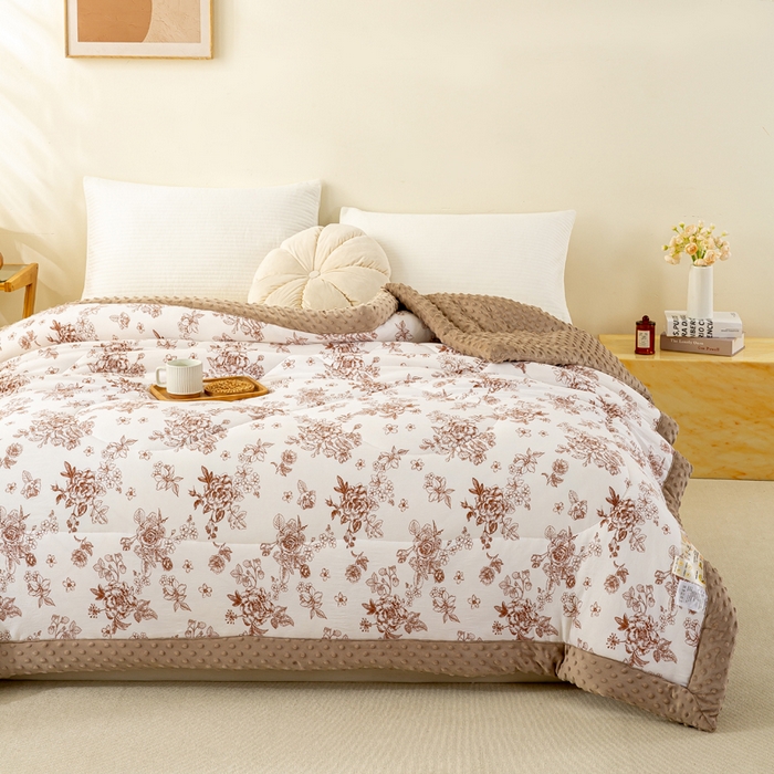 91家纺网 家纺一手货源 找家纺 美梦之都 2025新款A类水洗豆豆绒印花大豆被子被芯 繁花似锦