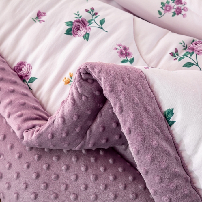 91家纺网 家纺一手货源 找家纺 美梦之都 2025新款A类水洗豆豆绒印花大豆被子被芯 花田兔