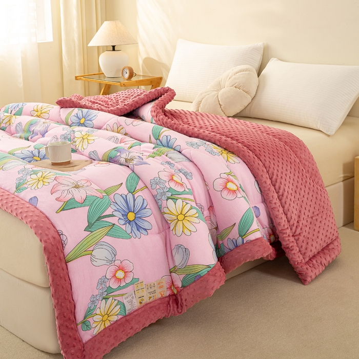 91家纺网 家纺一手货源 找家纺 美梦之都 2025新款A类水洗豆豆绒印花大豆被子被芯 郁金香