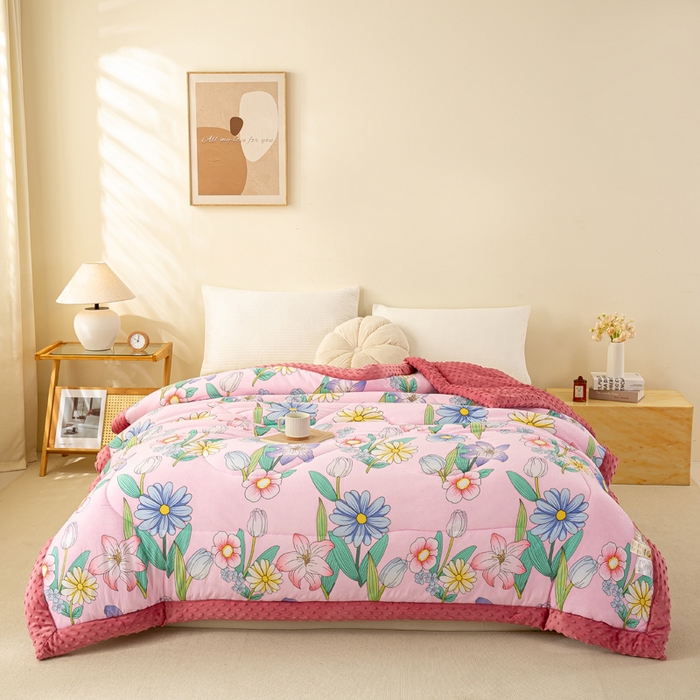 91家纺网 家纺一手货源 找家纺 美梦之都 2025新款A类水洗豆豆绒印花大豆被子被芯 郁金香