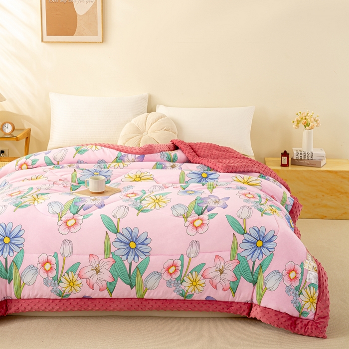 91家纺网 家纺一手货源 找家纺 美梦之都 2025新款A类水洗豆豆绒印花大豆被子被芯 郁金香