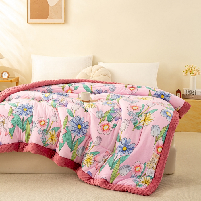 91家纺网 家纺一手货源 找家纺 美梦之都 2025新款A类水洗豆豆绒印花大豆被子被芯 郁金香