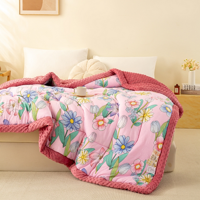 91家纺网 家纺一手货源 找家纺 美梦之都 2025新款A类水洗豆豆绒印花大豆被子被芯 郁金香