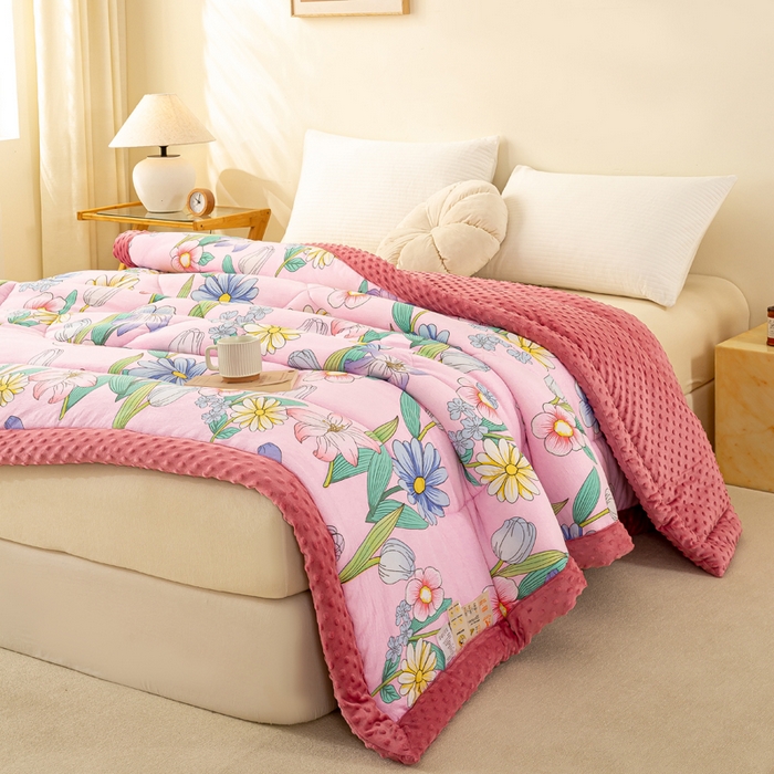 91家纺网 家纺一手货源 找家纺 美梦之都 2025新款A类水洗豆豆绒印花大豆被子被芯 郁金香