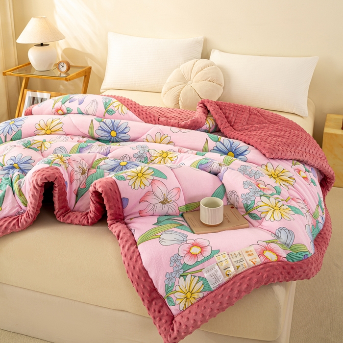 91家纺网 家纺一手货源 找家纺 美梦之都 2025新款A类水洗豆豆绒印花大豆被子被芯 郁金香