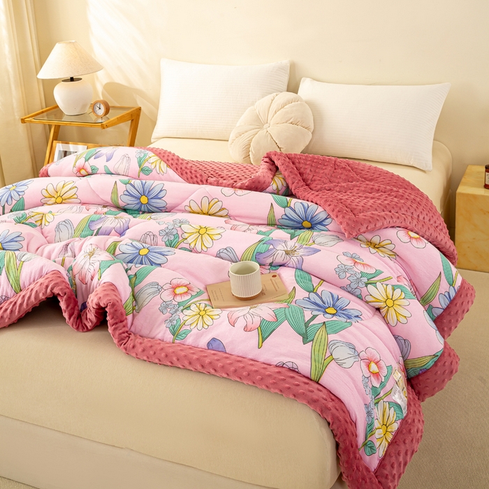 91家纺网 家纺一手货源 找家纺 美梦之都 2025新款A类水洗豆豆绒印花大豆被子被芯 郁金香