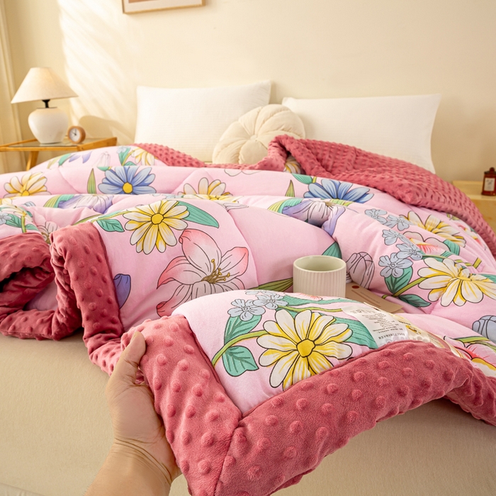 91家纺网 家纺一手货源 找家纺 美梦之都 2025新款A类水洗豆豆绒印花大豆被子被芯 郁金香