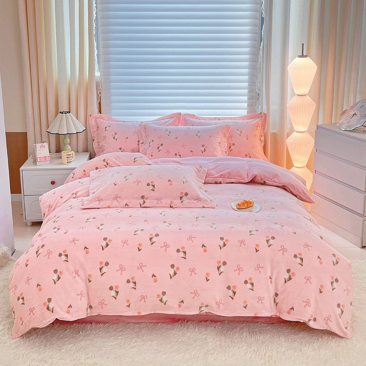 锦罗绣 2025新款230克牛奶绒印花四件套 郁金香