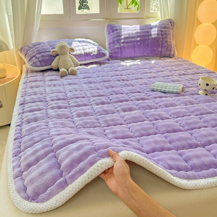 91家纺网 家纺一手货源 找家纺 （总）蕾诺家纺 2025新款加厚泡泡兔绒夹棉床垫保护垫