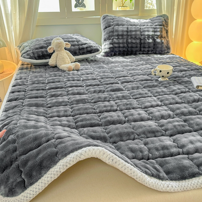 蕾诺家纺 2025新款加厚泡泡兔绒夹棉床垫保护垫 石墨灰