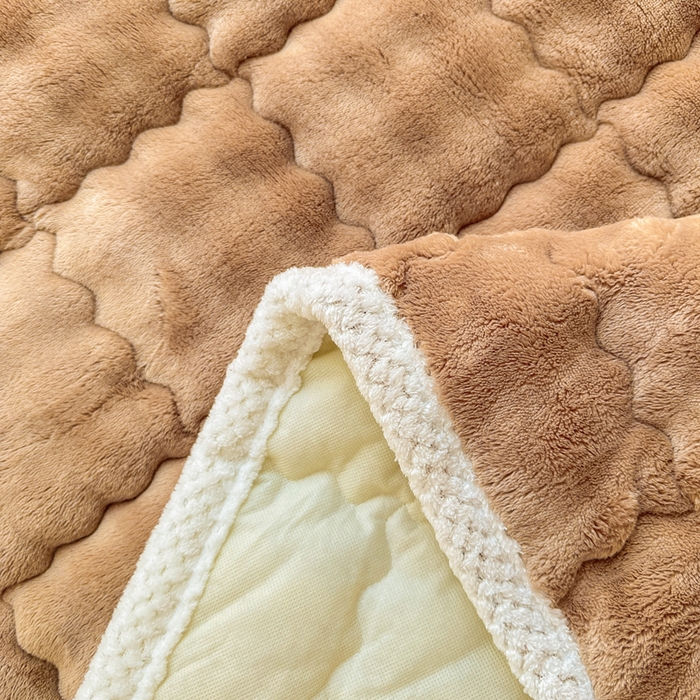 91家纺网 家纺一手货源 找家纺 蕾诺家纺 2025新款加厚泡泡兔绒夹棉床垫保护垫 温暖咖