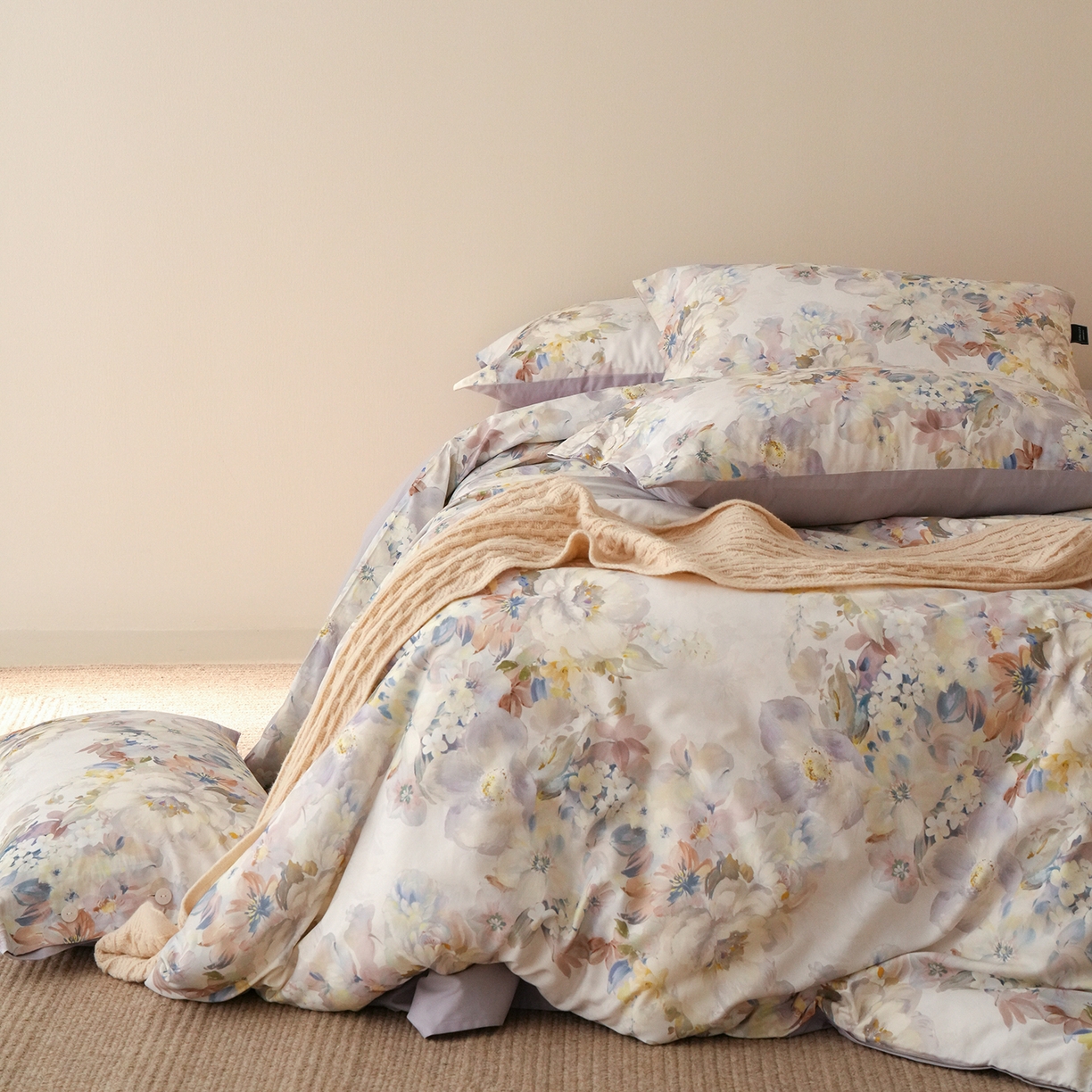 91家纺网 家纺一手货源 找家纺 三味舒屋 2025新款黄金棉磨毛数码印花四件套 磨毛紫霞